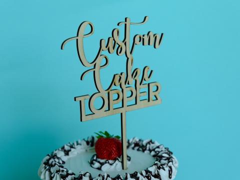 3 line cake topper in wood