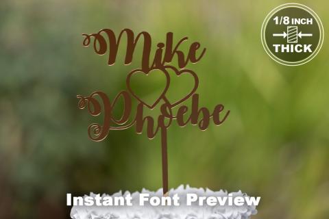 gold mirror acrylic cake topper with double hearts