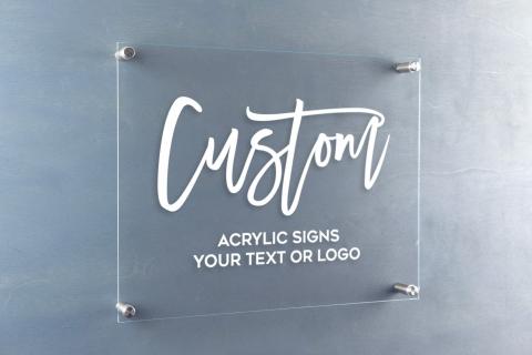 Custom Acrylic Logo Sign on Standoffs - White Print Angled