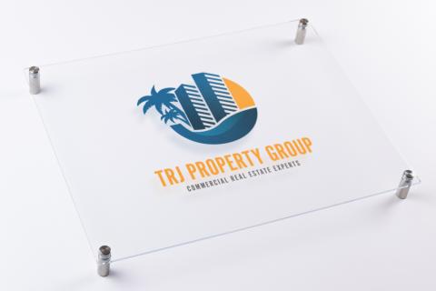 Custom Acrylic Logo Sign on Standoffs - Color Print Low Angle