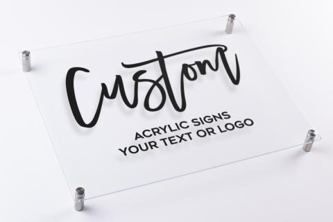 Custom Acrylic Logo Sign on Standoffs - Black Print Low Angle