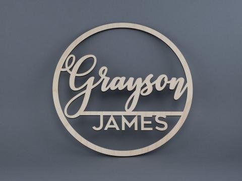 Grayson James round baby name sign